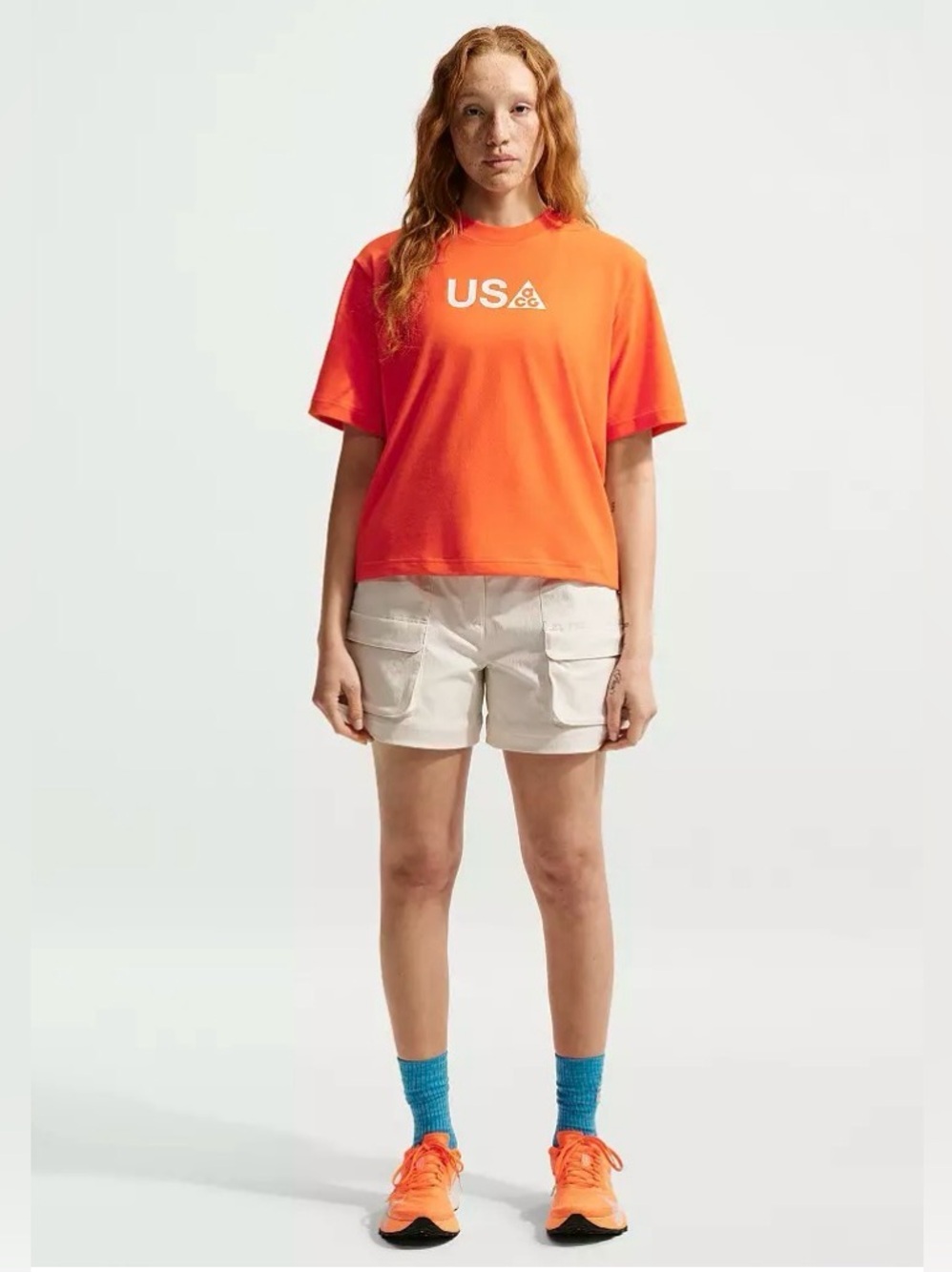 Nike ACG Team USA Dri-Fit Graphic Shirt Orange IQ4095-819 Women's Size Medium